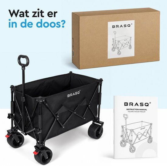 BRASQ Bolderkar Opvouwbaar - 165 Liter - 100 KG Draagkracht - Draaibare wielen mét rem - 90 x 52 x 110 cm - Verstelbare hendel - Inklapbare Bolderwagen - Zwart