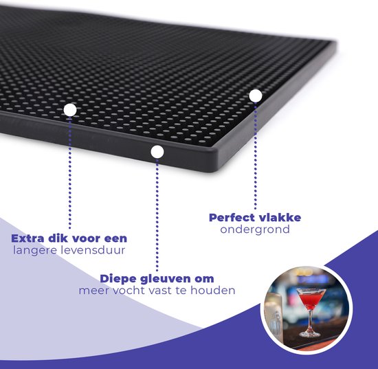 Aerend® Multifunctionele Afdruipmat – Horeca Barmat – Camper Vaatwas & Aanrecht Mat – Zwart Rubber Antislip - 30x45 CM