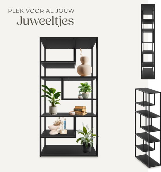 tectake® Wandkast Venda - 85 x 35 x 188 cm - Industriële Look - Stalen Frame - Kast met Kantelbeveiliging - Boekenkast met 6 Asymmetrische Vakken - Moderne Opbergkast voor Woonkamer, Keuken of Slaapkamer