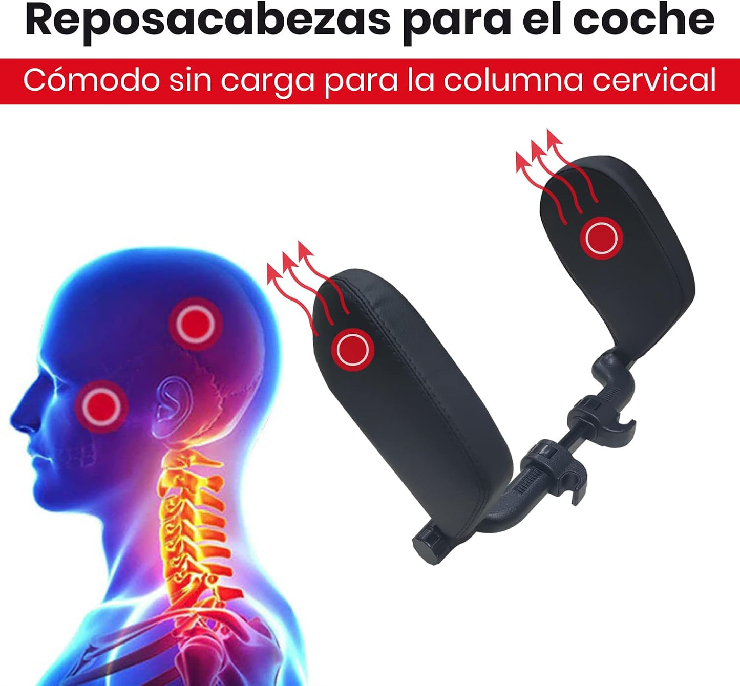 Led Atomant Autohoofdsteun Nekkussen Zwart Leer - Verstelbare Hoofdsteun Auto - Stangafstand 10 cm