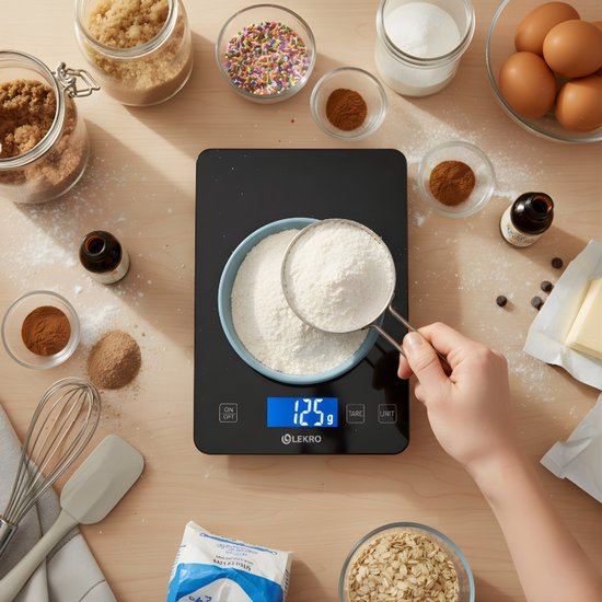 Digitale Precisie Keukenweegschaal – Weegschaal Keuken - 1gr-15kg – Tarra Functie - Zwart