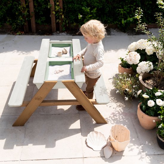 Sunny Dave Zand & Water Picknicktafel in Beige voor kinderen - Multifunctionele Picknick tafel met 2 uitneembare kunststof bakken - FSC hout