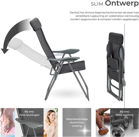 tectake®- Set van 4 Tuinstoelen met Hoge Rugleuning - Aluminium - Klapstoel 5-voudig Verstelbaar met Armleuningen - Fauteuil met Ligfunctie - Tuinmeubelen voor Terras en Camping - Antraciet