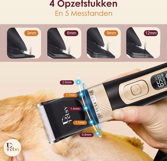 Petsy Professionele Hondentondeuse - 2-in-1 Dieren tondeuse voor Dikke Vacht - Stil - Scheerapparaat voor Honden en Katten - Honden Trimmer - Inclusief Oplaadstation