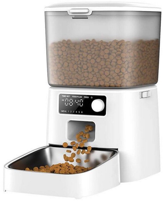 Oneisall Smart Voerbak PFD-001 Pro CW15010 - Met WiFi-verbinding - Automatische Voerbak - Draadloos - Wit - Voerautomaat dispenser - Kat en hond - Droogvoer - Nauwkeurige Portiecontrole - 3,5L Reservoir - Met App