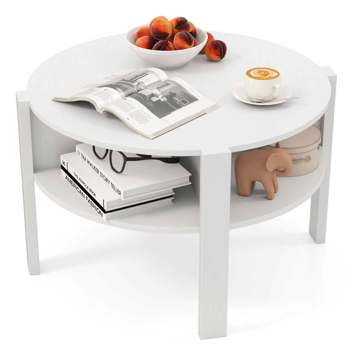 Coast Ronde Salontafel - met opbergruimte - 4 planken - wit 74,5 x 74,5 x 45,5 cm