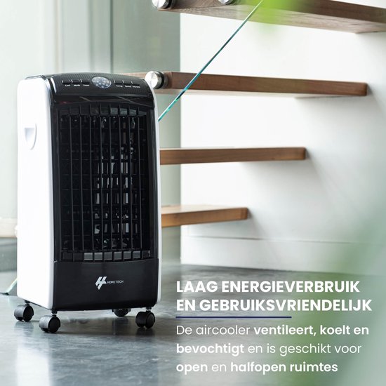 HomeTech FL-1701R Mobiele Aircooler met 3 Snelheden - Luchtkoeler Verrijdbaar met Afstandsbediening - 3 Bedrijfsmodi en Timer - Zwart/Wit