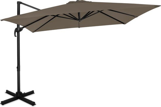 VONROC Premium Zweefparasol Pisogne 300x300cm – Incl. kruisvoet & beschermhoes – Vierkante parasol – 360 ° Draaibaar - Kantelbaar – UV werend doek - Taupe