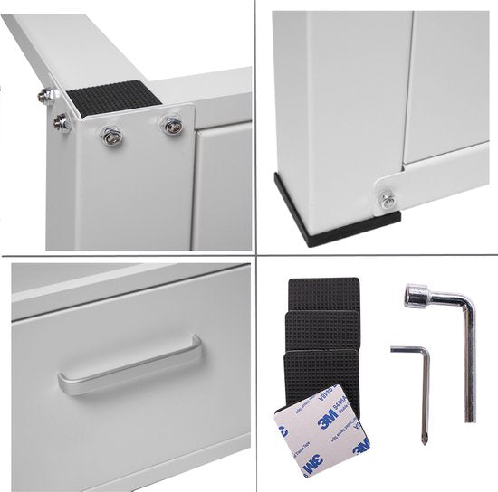 Vonia Wasmachine Verhoger - Wasmachine Verhoger met lade - Wasmachine Sokkel - Wasmachine Kast - Wasmachine ombouw - 63x54x31 - Wit