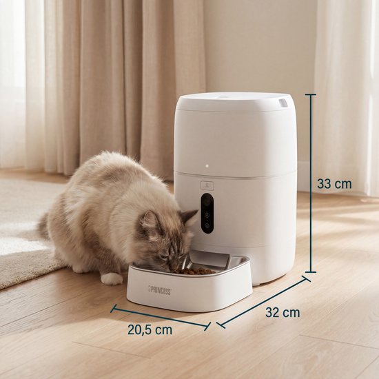 Princess Automatische Voerbak - HD Camera & Smart - 6 Liter – Kat & Hond - App‑Bediening – Geplande Voeding – Roestvrijstalen Kom – Back-up Batterij - Voerautomaat - Voerdispenser - 610065