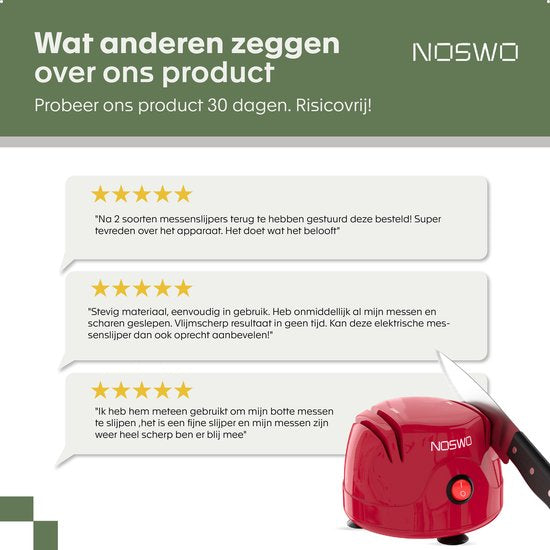 Noswo Elektrische Messenslijper - Multifunctioneel - Geschikt voor Messen, Schroevendraaiers en Scharen - Anti Slip - Rood
