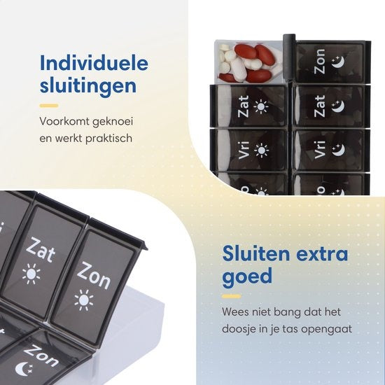 SafeLife XL medicijndoosje 7 dagen met ochtend / avond vakken - Nederlands - pillendoos - grote vakken - pillendoos 7 dagen