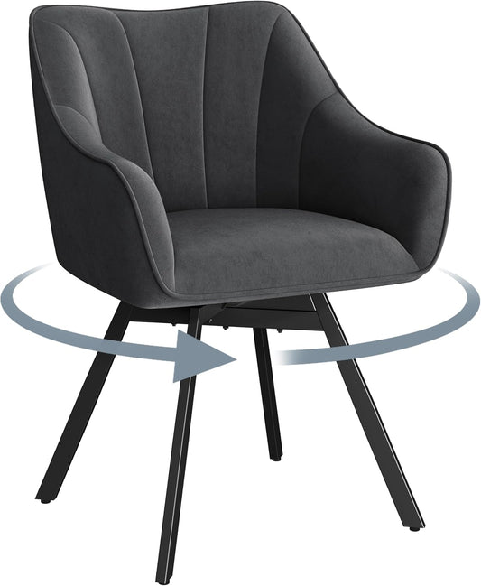 Yaheetech Eetkamerstoel Draaibaar 360° met Armleuningen - Fluweel - 55x58,5x82 cm - Donkergrijs
