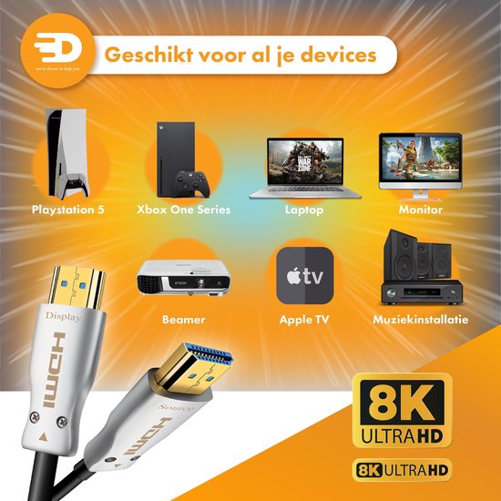Drivv. Premium HDMI Kabel 2.1 - AOC - HDMI Kabel 10 meter - Ultra HD High Speed 8K - Geschikt voor Xbox Series X & PS5 - HDMI 2.1