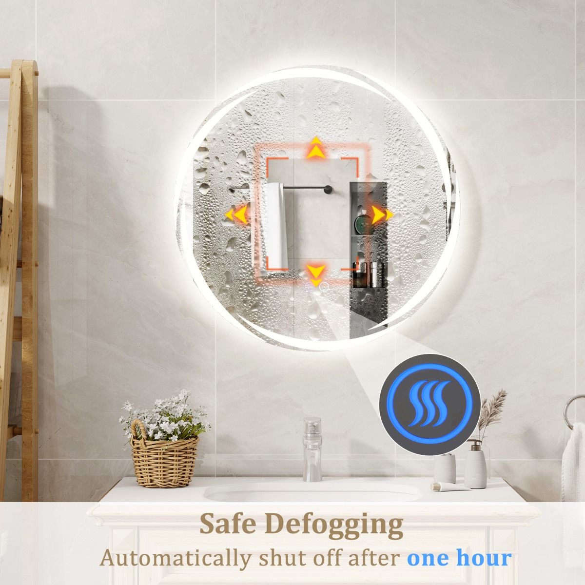 Coast 60x60 cm LED Badkamerspiegel Rond Zilver met Dimbare 3-Kleurenverlichting, Anticondens en Geheugenfunctie
