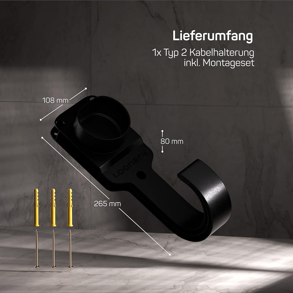 loonara Kabelhouder Voor Elektrische Auto Opladers - Type 2 - Met Muurbevestiging