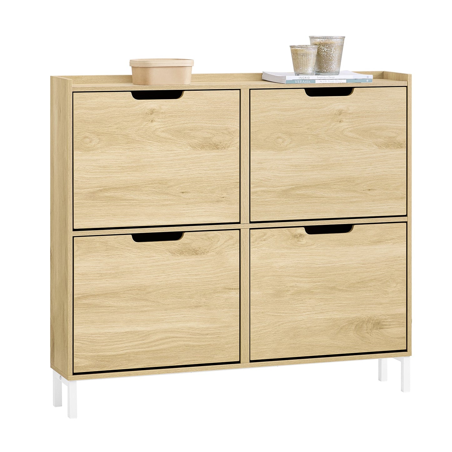 SoBuy Schoenenkast FSR100-N - 4 Klaplades - 19 x 100 x 90 cm - MDF - Lichtbruin