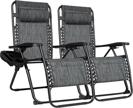 Vaive Luxe Tuinstoelen Duoset - Verstelbare Tuinstoel en Ligstoel - 30°-90° Verstelbaar - Tuin - Metaal - Zwart