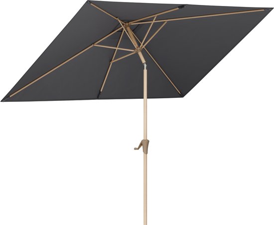LifeGoods Parasol - Tuin - 270x180cm - 30° Kantelbaar - Waterdicht - UPF50+ - Houtkleurige coating - Donkergrijs