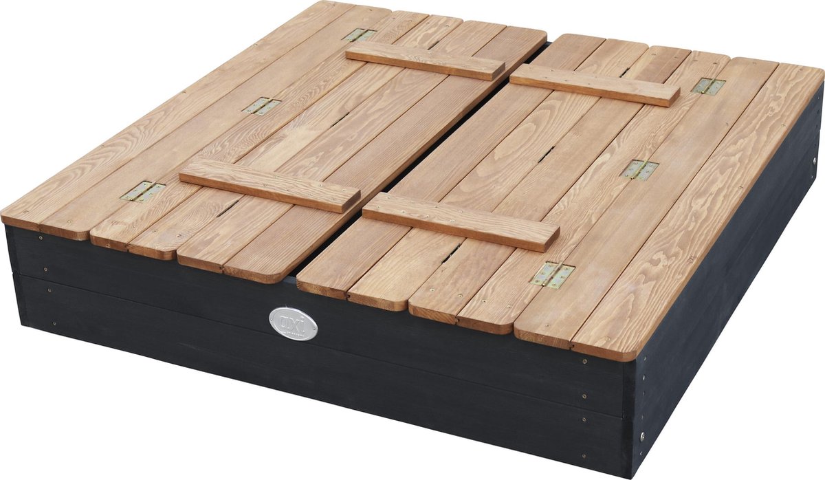 AXI Ella Houten Zandbak 100 x 95 x 20 cm - Antraciet/Bruin - Met Deksel en 2 Zitbankjes - FSC Hemlock Hout