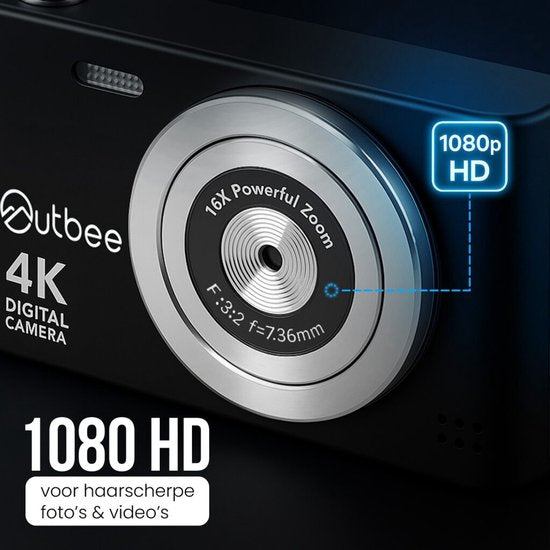 Outbee Digitale camera - Fototoestel - Digitale camera - Compact - Foto's en video's - 8 Beeldresoluties - 128GB - Zwart