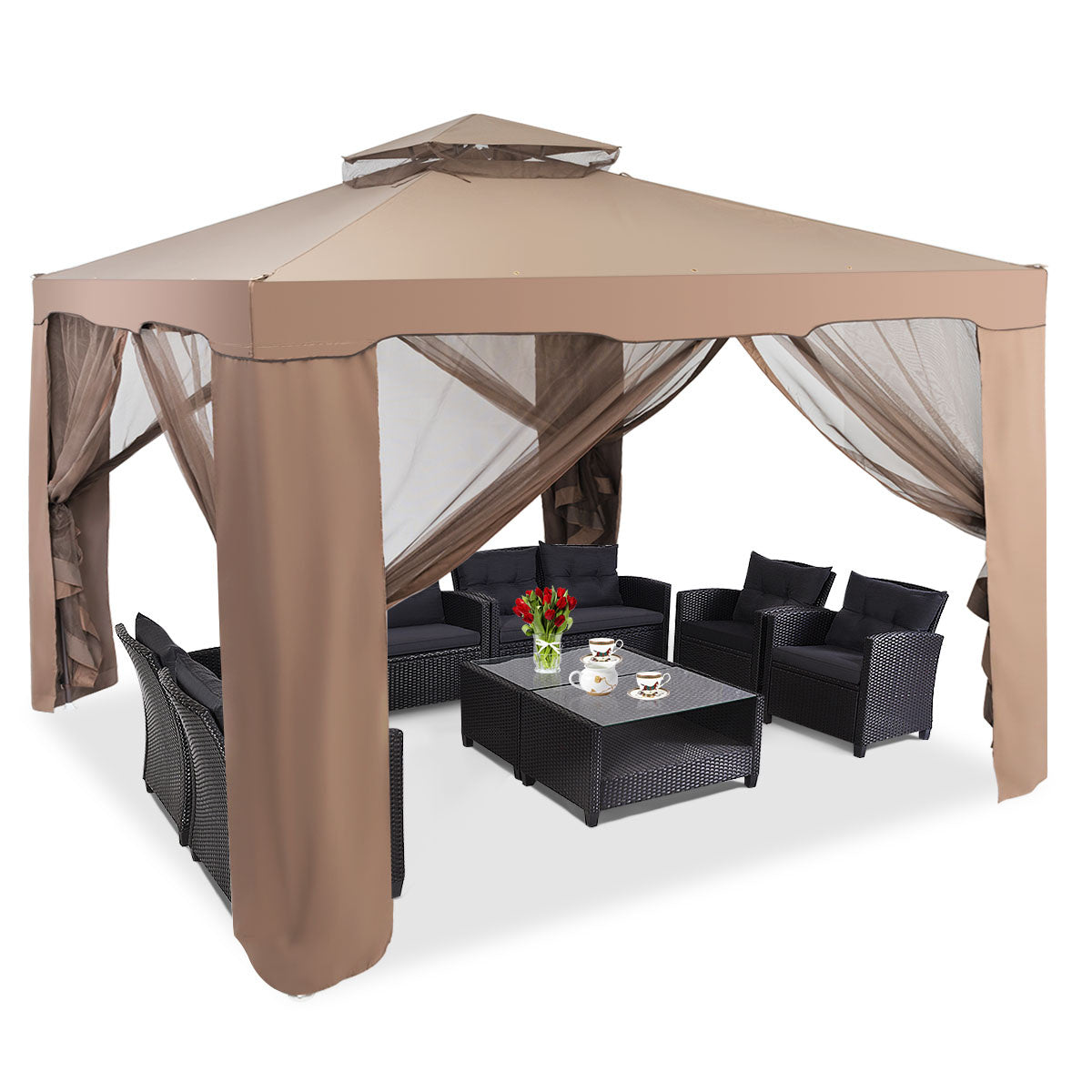 Coast Partytent - Paviljoen - Opvouwbaar - 4 Mesh Zijwanden - 325 x 325 cm - Cremewit