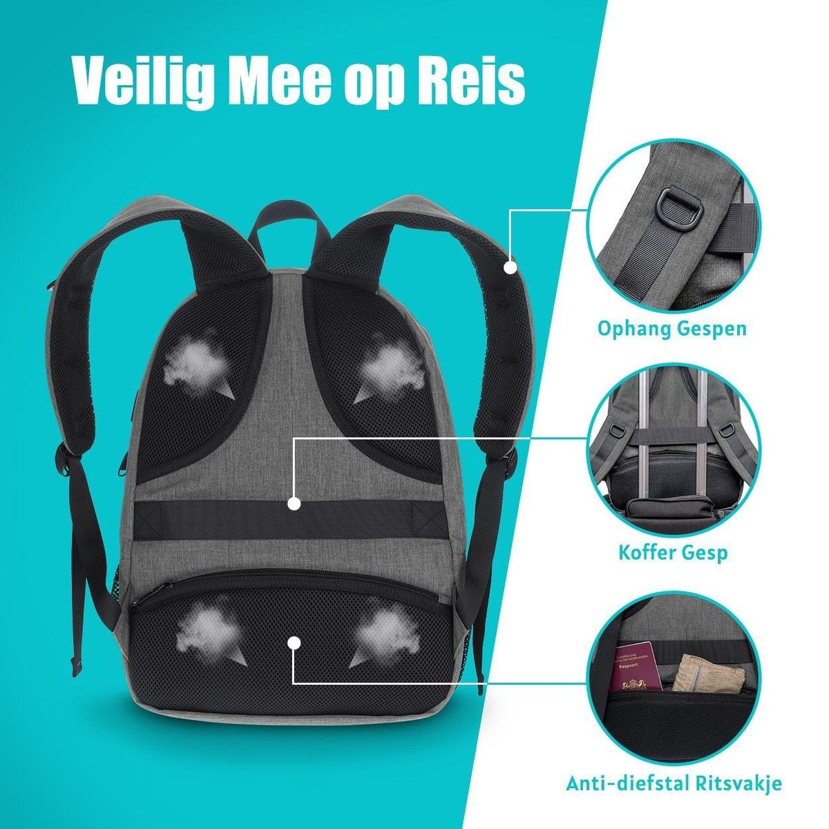 TRVLMORE Rugzak - 28L - 15,6 inch - Laptop Rugtas - Schooltas - Unisex - Spatwaterdicht Grijs