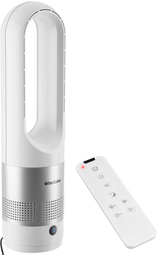 tectake® Torenventilator Polar - Kolomventilator inclusief Afstandsbediening - 8 Snelheidsstanden en Timer - 80° Draaifunctie - Stille Ventilator (35-55dB) - Staand met LED Bedieningspaneel - 55,5 cm Hoog - Luchtkoeler - Wit