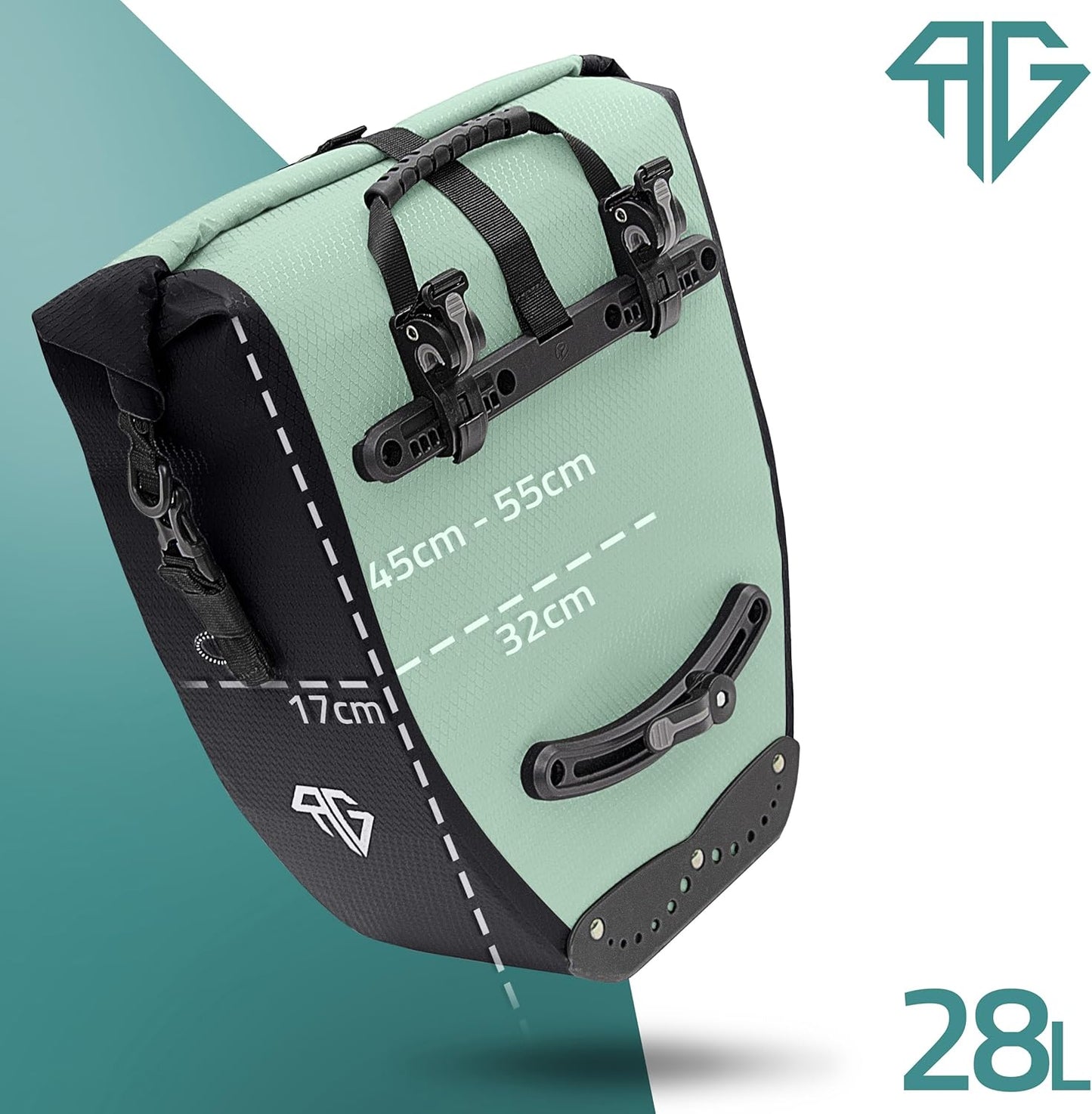 RADGEIST fietstas voor bagagedrager set - 2X tas voor fietsbagagedrager - bagagedraagtas waterdicht & schoudertas - fietstas met reflectoren