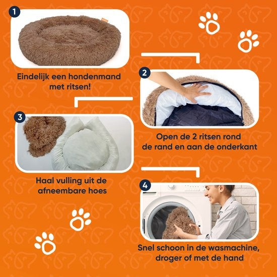 Happysnoots Hondenmand met Rits - 80cm - Hondenbed - Donut Dog Bed - Fluffy - Grijs - Wasbaar