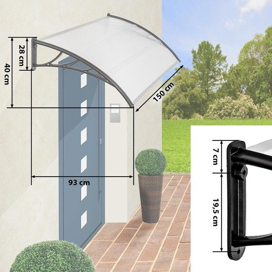 tectake® - deurluifel - afdak deurluifel - polycarbonaat - 150 cm breed - 401265