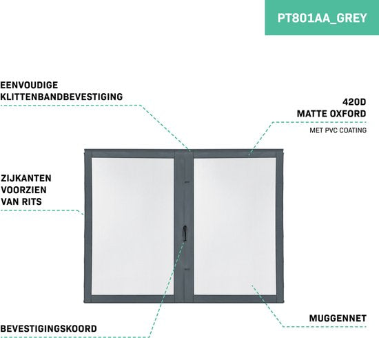 VONROC Zijwanden met Muggennet - Voor Premium Partytent PT501XX - 50+ UV Bescherming - Grijs