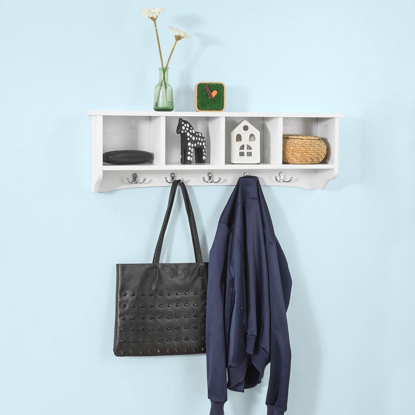 SoBuy FRG48-L-W Wandgarderobe met 5 Haken - Wit - 72x15x23 cm