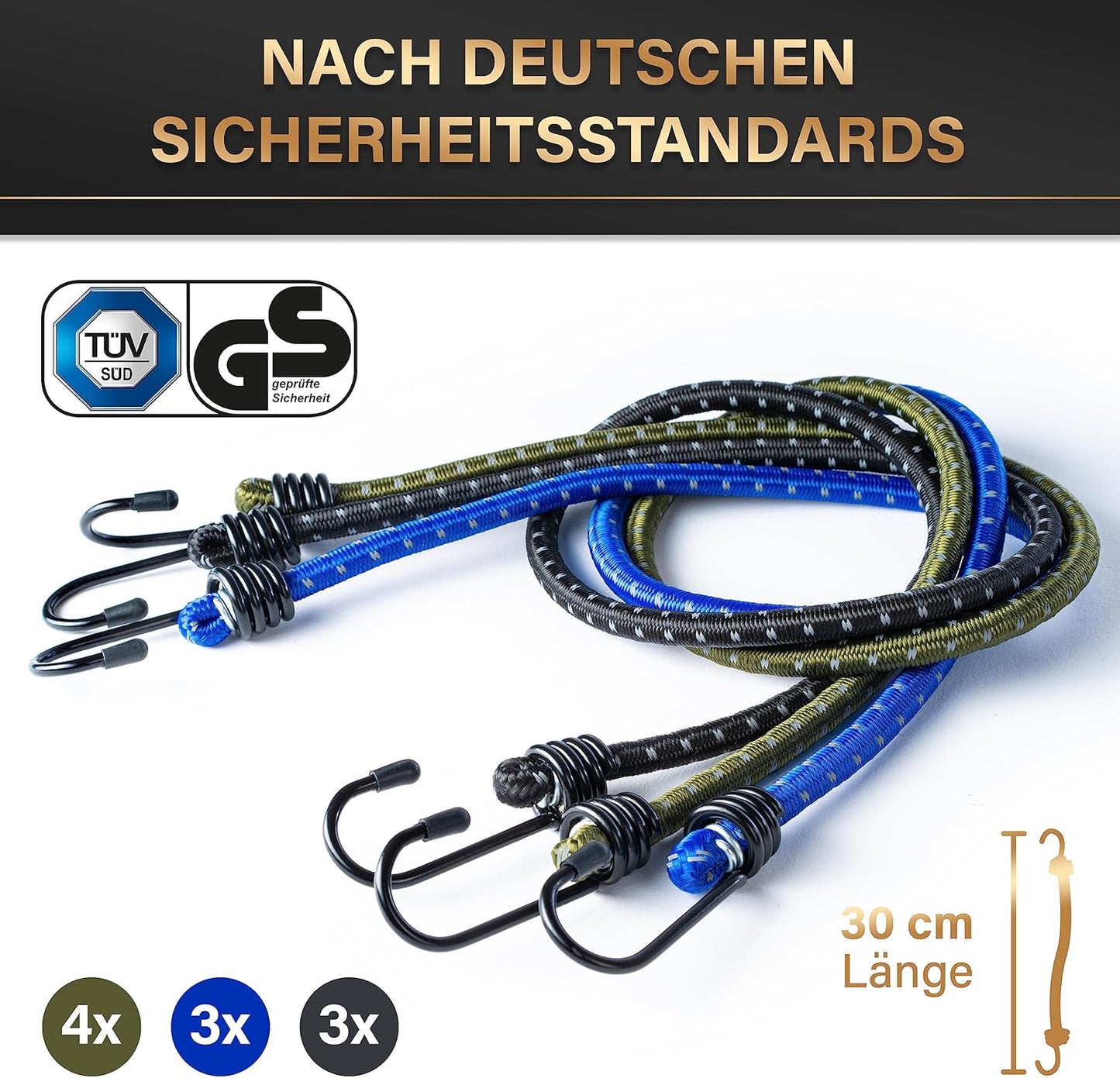 Heldenwerk Spanelastiek set met Haken – 10-delig – TÜV/GS Gecertificeerd – Voor Transport, Camping en Beveiliging