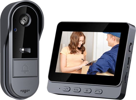 Fuegobird M15S - Draadloze Deurbelsets met 32GB Micro-SD - Slimme Video Doorbell - met 4.3 inch display - IP65 waterdicht - HD-camera met 170° groothoek en nachtzicht - Zwart