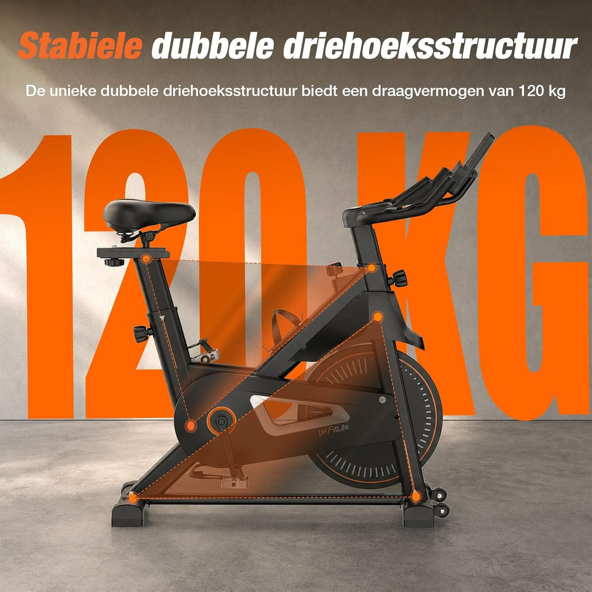 DH FitLife Magnetische Hometrainer - Zwart - 120 x 53 x 110 cm - Stil, Verstelbaar, Hartslagmeter
