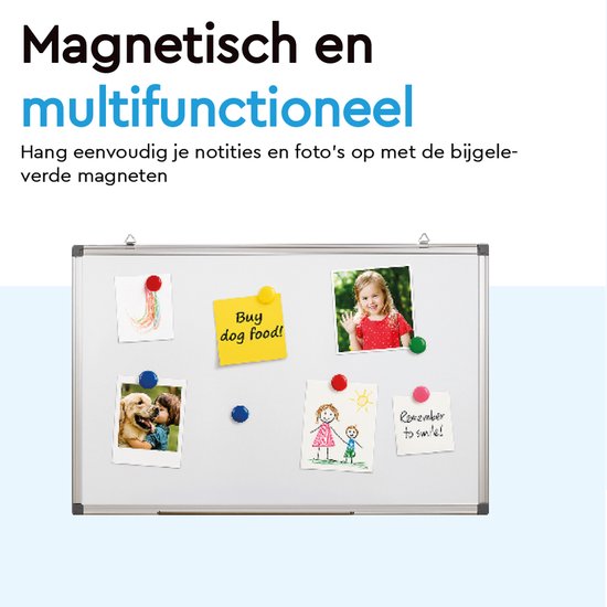 BRASQ Whiteboard 60x90 cm magnetisch – met accessoires set (markers, wisser, magneten) - Schoolbord - Magneetbord – Wit