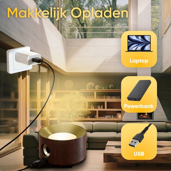 KRAFT - Wandlamp Oplaadbaar - 2 stuks - Eikenhout Kleur - 6x9x15 cm