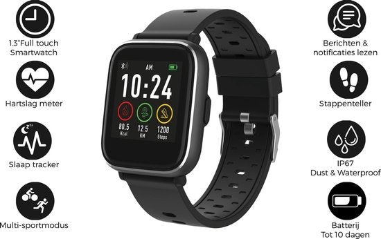 Denver Smartwatch met Stappenteller - Sporthorloge met Hartslagmeter en Slaap Activity Tracker - SW161 - Zwart