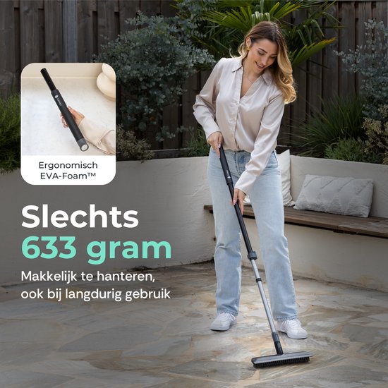 CLEANLY Schrobber en Vloertrekker met Steel - Schoonmaakborstel - Schuurborstel - Schrobber met Steel - Schrobborstel - Luiwagen - Verstelbaar 116-144 cm - Breedte 30,5 cm - Zwart, Grijs
