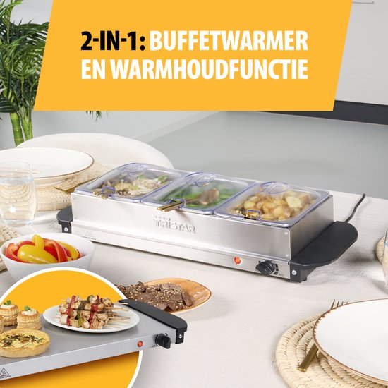 Tristar BP-6283 - Buffetwarmer 200W - Chafing dish - 3 x 1,4 Liter - Incl deksel - RVS