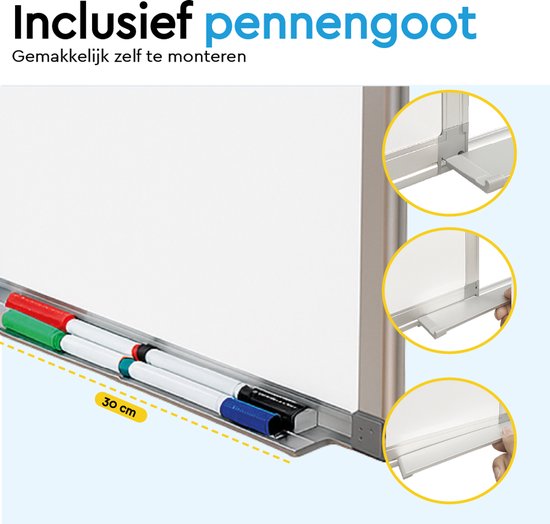 BRASQ Whiteboard 60×45 cm magnetisch – met accessoires set (markers, wisser, magneten) - Schoolbord - Magneetbord – Wit