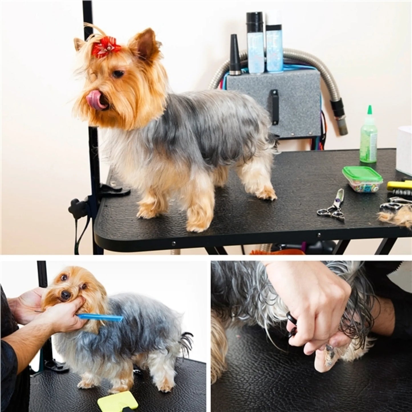Yaheetech Trimtafel Opvouwbaar – Voorzien Van In Hoogte Verstelbare Standaard En Afneembare Draagband En Antislip Werkblad – Voor Honden En Katten – Zwart Metaal En PU-Leer – 80,5 x 46 x 76 cm