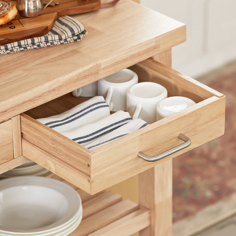 SoBuy Keukenwagen met 2 lades en 2 opbergplanken - 80 x 90 x 40 cm - Houtkleur