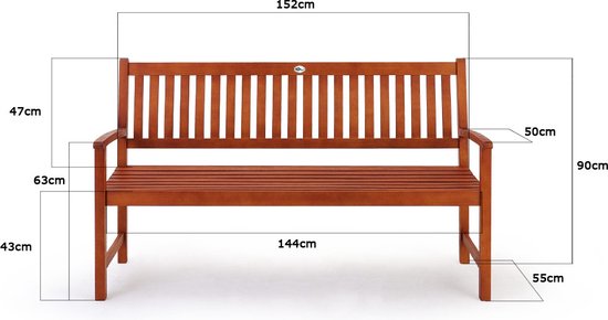 Casaria Tuinbank Maxima - 3-zits 152 cm FSC®-Gecertificeerd – Bruin
