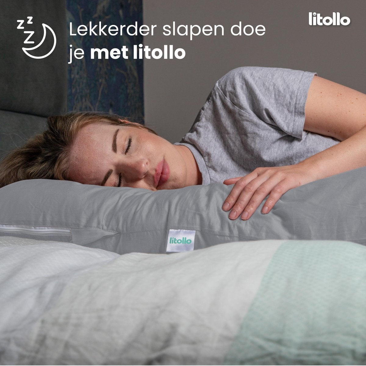 Litollo® Zwangerschapskussen XXL - Voedingskussen - Lichaamskussen - Body pillow - 280cm - Grijs - Met gratis extra afneembare hoes (t.w.v. €29,95)