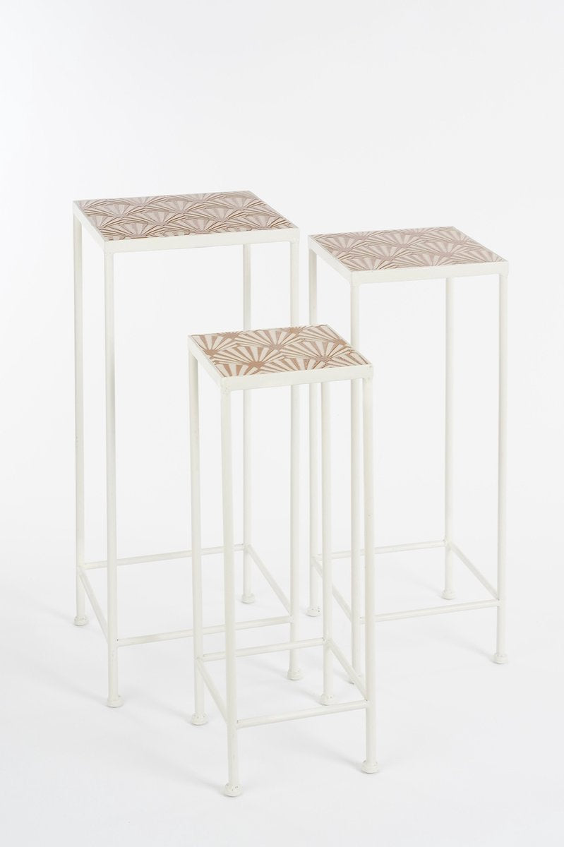 Mica Decorations Odile Bijzettafel Set van 3 – Metaal – Bruin/Wit – 28x28x67 cm, 24x24x61 cm, 20x20x55 cm