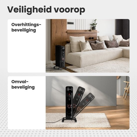 Auronic Olieradiator - Elektrische kachel - Thermostaat - Timer - 3 Standen - tot 1500W Heater - Zwart
