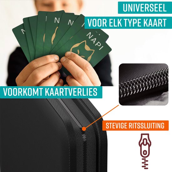 NAPI Toploader Pro Binder voor 288 Kaarten - Premium Verzamelmap Toploaders met Ritssluiting - Trading Cards Map - 9 Pocket - Kunstleer - Zwart