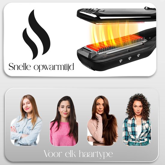 Sansbeauté® Stoomstijltang - Stoom Stijltang - Brede Platen - Professionele Stijltang – stoomstijltangs - Zwart